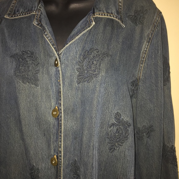 AKS Amy K Su Denim JEAN Blouse Top SZ 8 - Picture 2 of 5